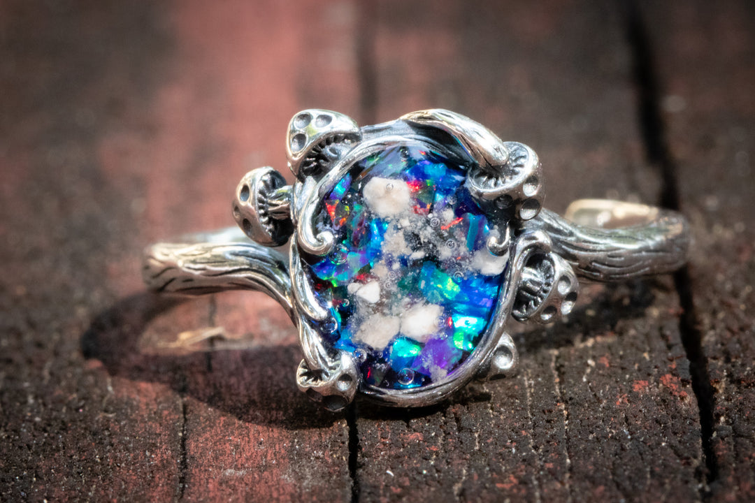 cremation ring purple, blue,black