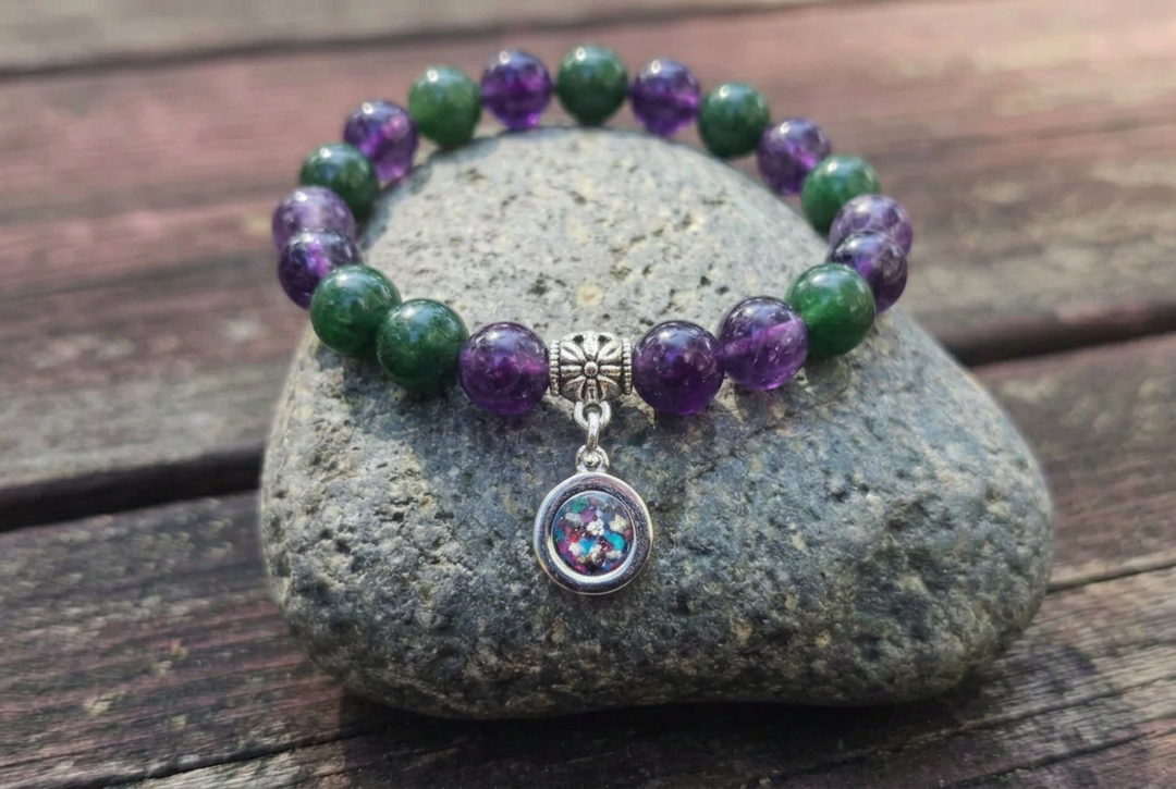 Amethyst and Jade Bracelet with Cremation Ashes
