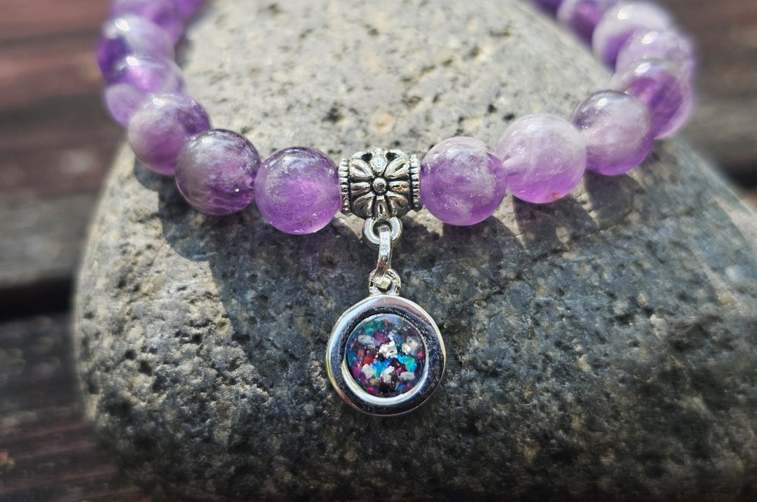 bracelet with ash dogtooth amethyst beading