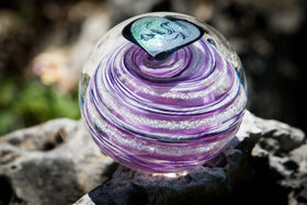 dove glass orb with cremation ash
