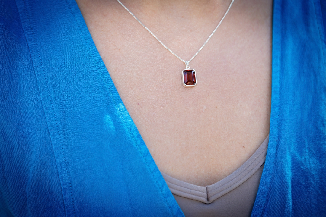 small garnet pendant for cremation ash