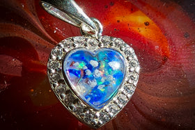 heart pendant with cremation ash blue and dusk blue