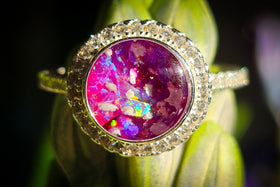 cremation ring bedazzled opal in pinks 