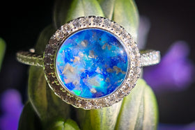 cremation ring bedazzled opal in blues