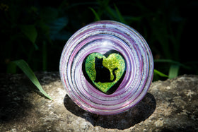 glass cremation orb with cat silhouette