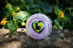 glass cremation orb with cat silhouette