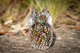 glass owl with cremation ash