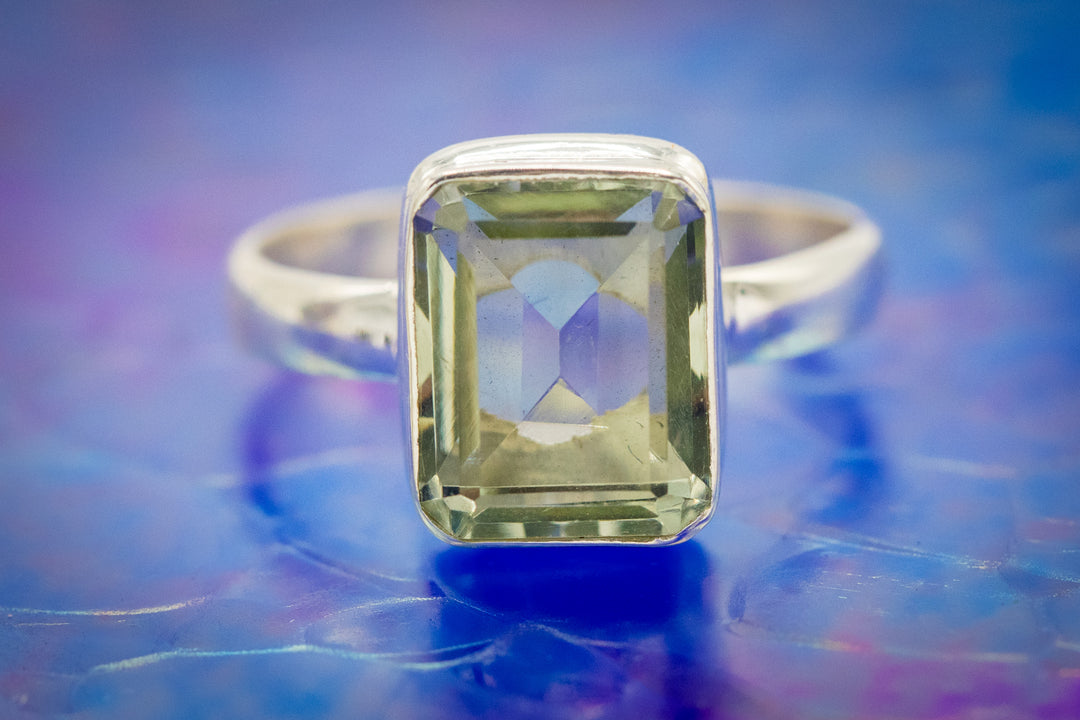 green amethyst ring with cremation ash