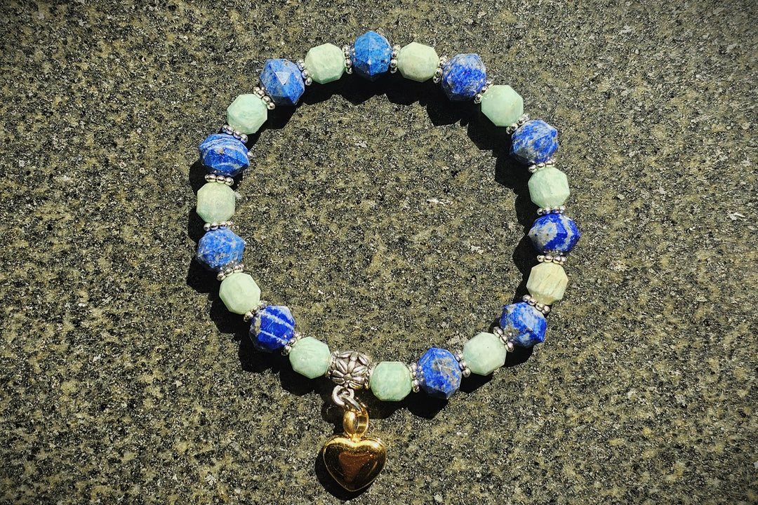healing bracelet with ash and tricut lapis and energy prism faceted amazonite