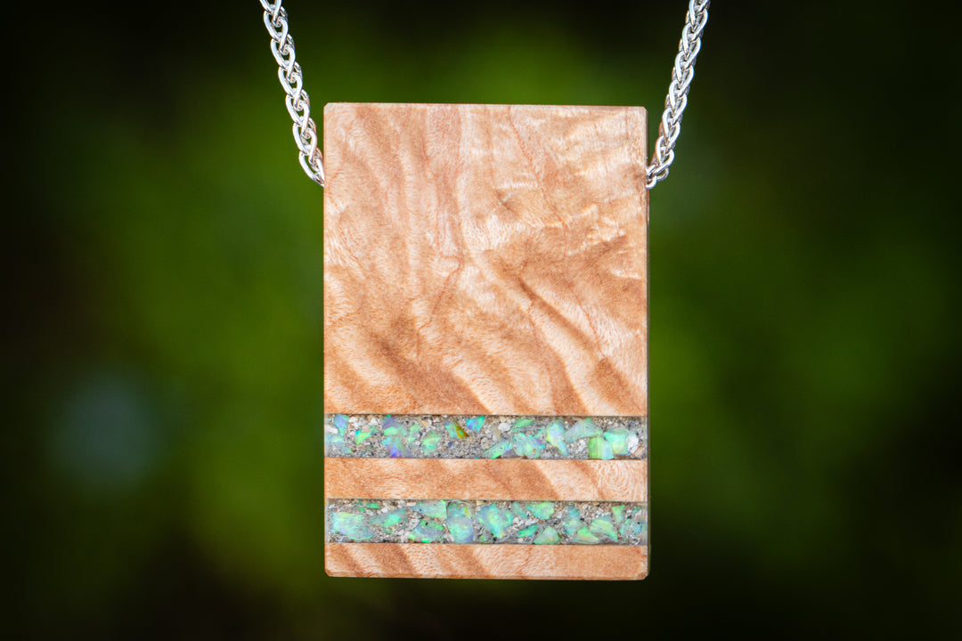 maple burr wood pendant with opal OP65