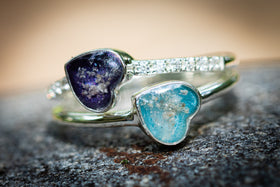 double heart ring with cremation ash