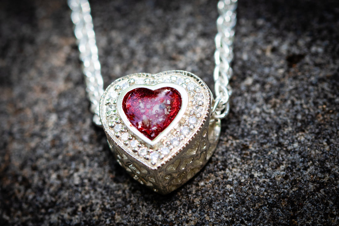 heart pandora bead with cremation ash