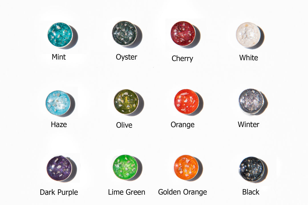 Moss agate bracelet color options grid featuring Mint Oyster Cherry White and additional colors
