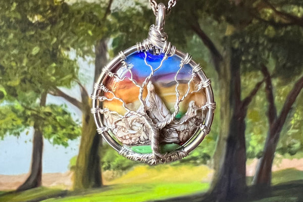 Cremation Jewelry Mountain Sunset Tree of Life Pendant with Cremains