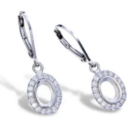 Sterling silver oval bedazzled earrings encrusted with crystals and infused with cremation ash