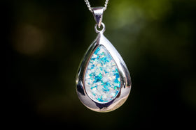 cremation jewelry pear drop pendant with opal