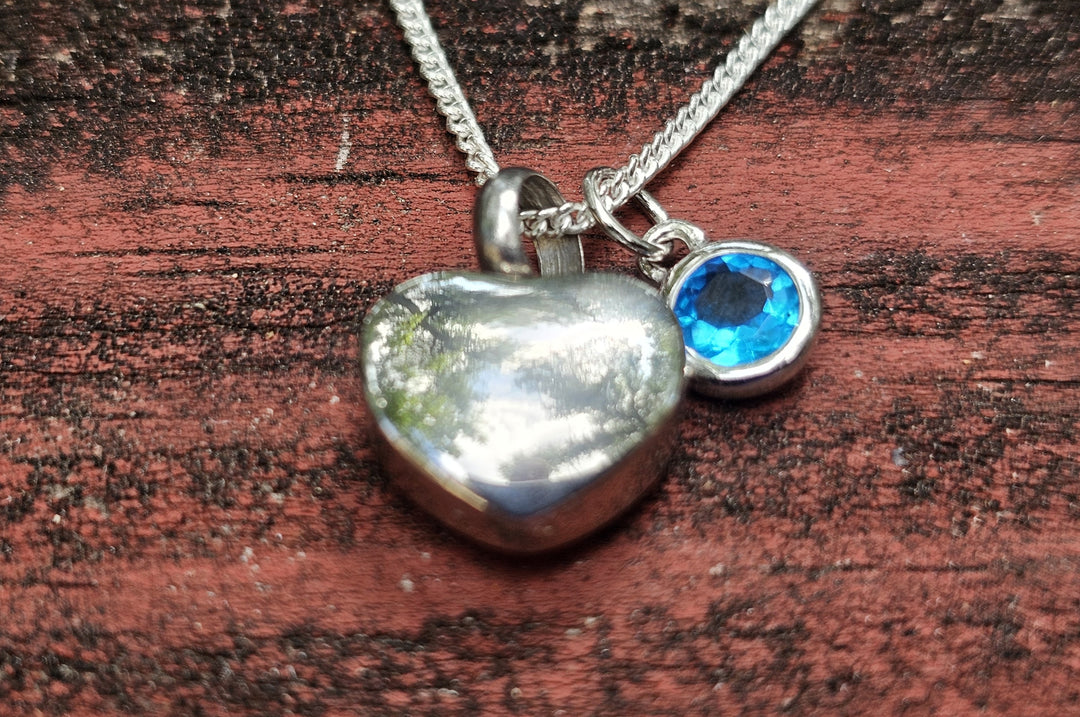 petite pendant with cremation ash and birthstone