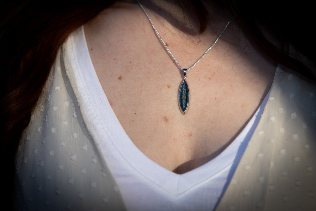 Grid of color options for Marquise Mica Drop pendants showing twelve mica finishes