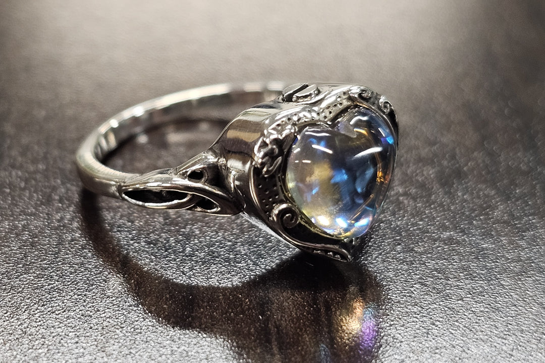 silver crystal heart ring