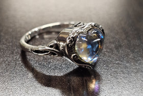 silver crystal heart ring