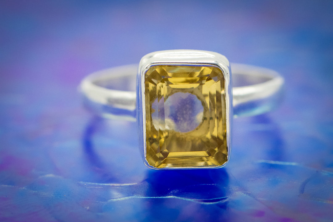 Sterling silver Citrine Ring with cremation ashes embedded beneath the gemstone for a memorial keepsake