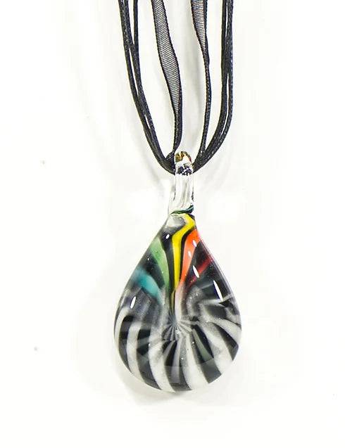 Zebra Rainbow pendant infused with cremation ashes on a black cord necklace