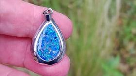 Pear Drop Opal Pendant with Ash - Engravable