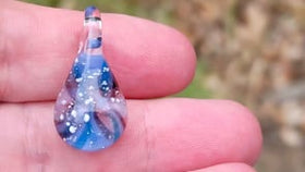 Blue Swirl Teardrop Pendant with Infused Cremation Ash