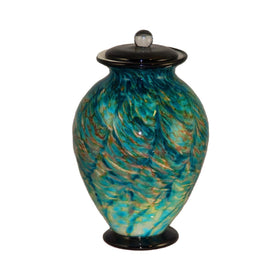 Aegean themed glass urn for cremation ashes