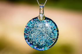 Blue Turquoise Circle Pendant with Infused Cremation Ash