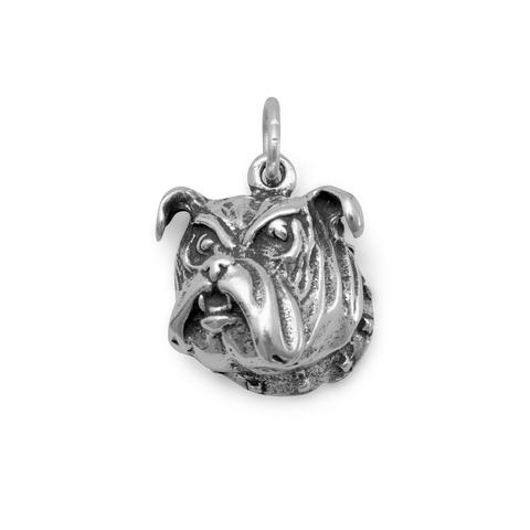 Oxidized sterling silver bulldog face charm 12x12 mm with loop bail