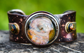 copper cremation jewelry cuff with cremains