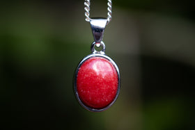 Sterling Silver Coral Mountain Jade Necklace with space in back for cremation ash. Natural Stone Jewelry, Silver and Stone Jewelry, Red Stone Jewelry, Jewelry for Ash, Remembrance Jewelry, Necklace for Ash, Memorial Jewelry