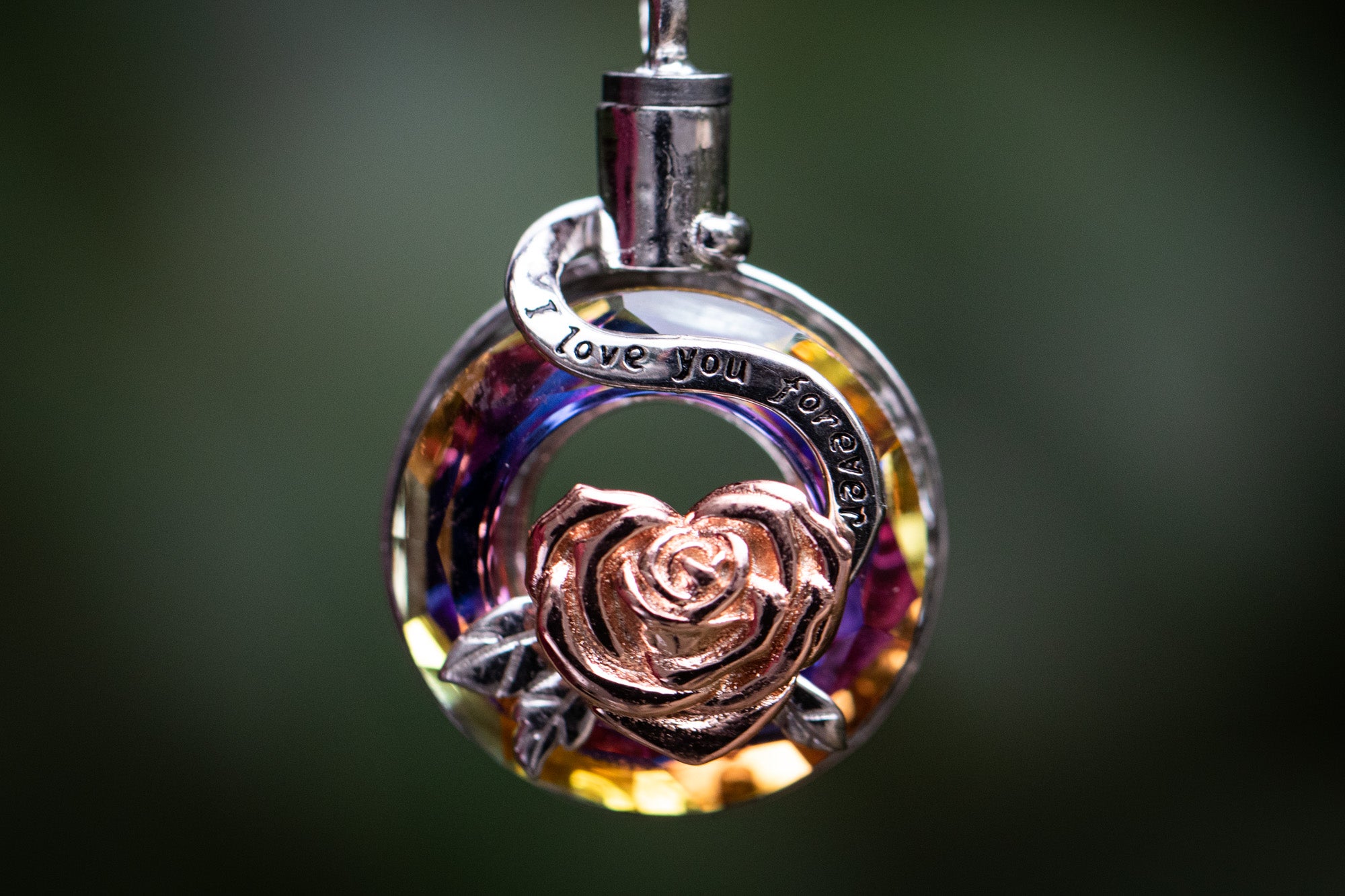 thumbnail image 2 of Cremation Urn Necklace For Ashes - Rose Flower With Heart Crystal Memorial Jewelry For Women 2 of 10