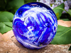 Ashes in glass orb for rememberance of people and pets