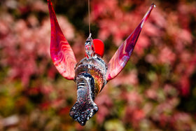 red dichroic hummingbird memorial art