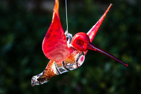 red dichroic hummingbird memorial art