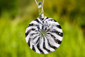 Black and White Circle Pendant with Infused Cremation Ash