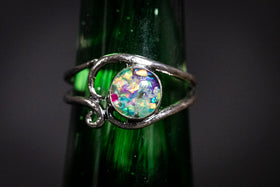 Silver Circle Ring with light purple, green, and turquoise opal. Ring for ash, Ring for pet ash, Cremation jewelry, Jewelry for ash, Jewelry for pet ash