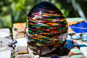 Ribbed Spiral Optic Egg with Cremains