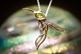 Silver & Gold Hummingbird Memorial Necklace with Cremation Ash