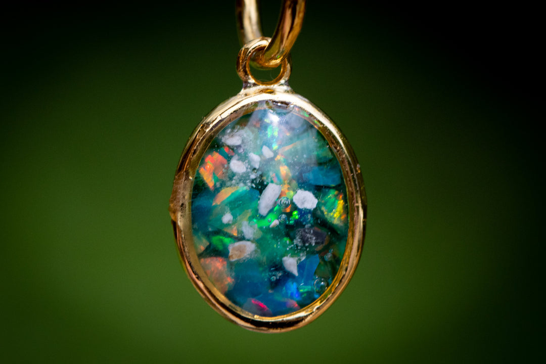 Oval Pendant with blue and green, pendant for ash, jewelry for ash, cremation ash jewelry, memorial jewelry