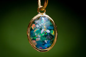 Oval Pendant with blue and green, pendant for ash, jewelry for ash, cremation ash jewelry, memorial jewelry