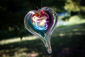 glass heart with cremation ash
