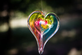 glass heart with cremation ash