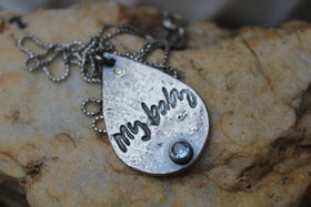 Inscribed Silver Signature Drop Jewelry with Cremation Ash
