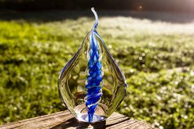 memorial glass flame with cremation ashes
