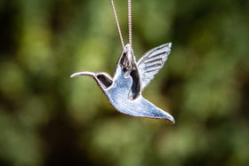 Back of Silver Hummingbird Pendant with magenta and red opal. Humminbird necklace, Necklace for ash, Necklace for pet ash, Cremation jewelry, Remembrance Jewelry