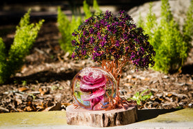 Purple Crepe Myrtle Tree Of Life and Pink Butterfly Snowfall Orb with Cremation Ash