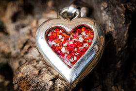 Memorial Opal Heart Pendant with Cremation Ash in red. Ring for ash, Ring for cremation ash, Jewelry for cremation ash, Jewelry for cremains, Memorial necklace